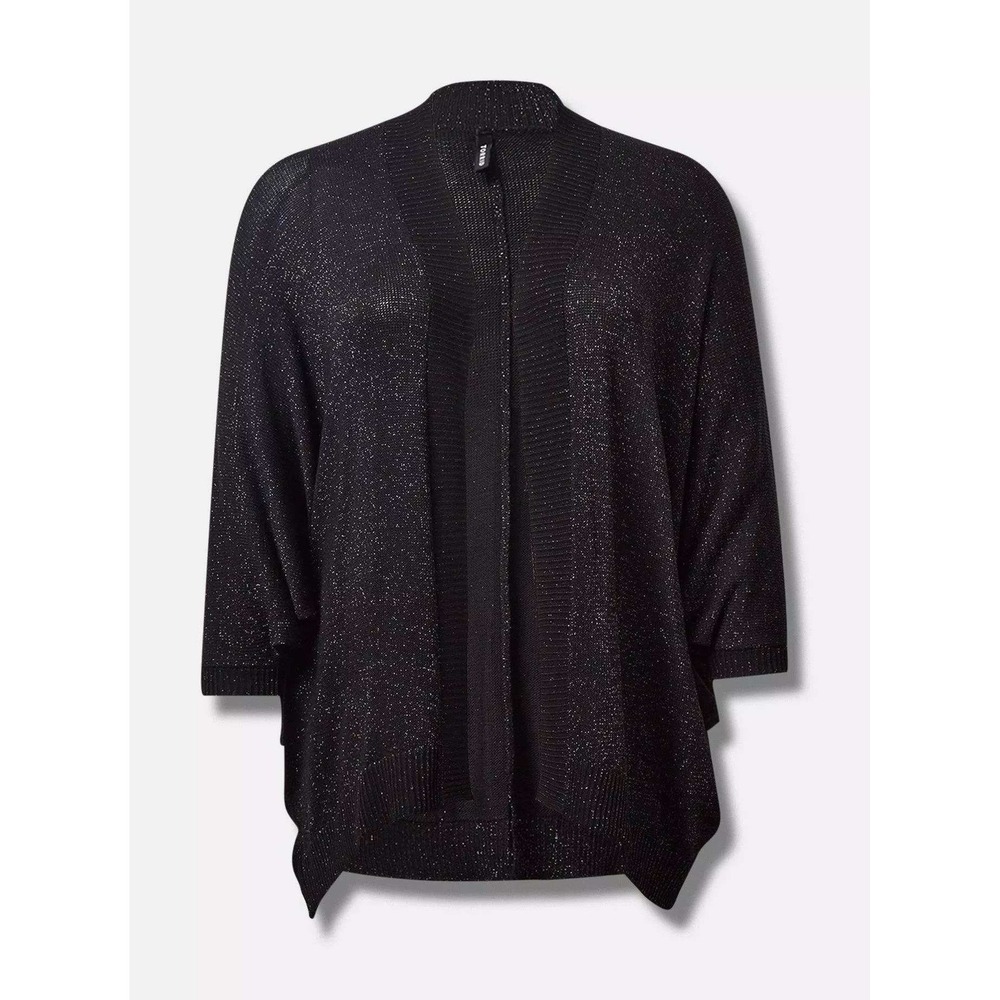 Torrid‎ Black Metallic Knit Liquid Shine Wrap Poncho Size 3/4 Open Front Dressy